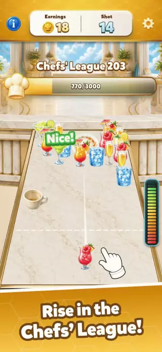 Bistro Bounce Chefs' League level with a chain of merged drinks