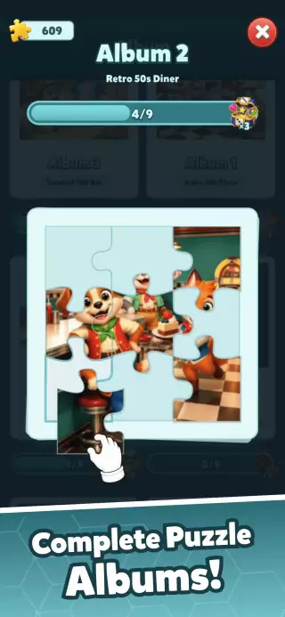 Bistro Bounce Puzzle Album revealing a retro diner scene